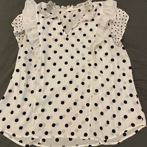 Perch by blu pepper blouse, size 1XL, white with black polka dots